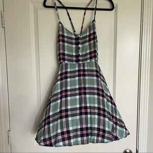 SO plaid button up skater dress large